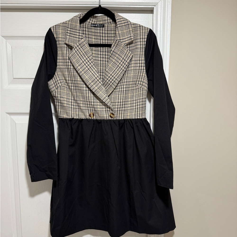 SHEIN Plaid and Black Blazer Dress